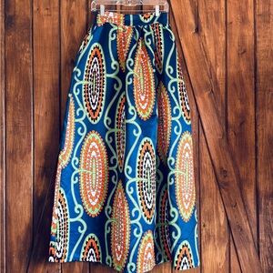 Elegant Blue Patterned Maxi Skirt